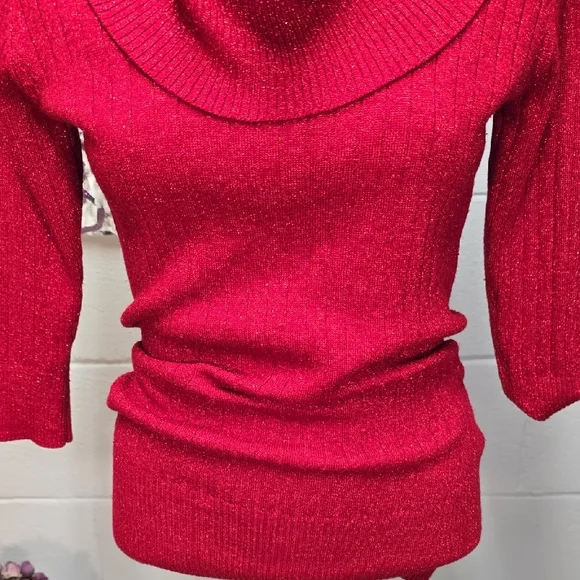 Byer California Vibrant Shimmery Red Cowl Neck Sweater - Picture 3 of 9